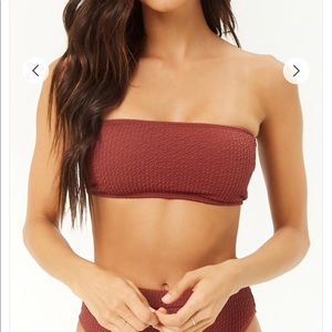 Puckered Lace-Up Bandeau Bikini Top